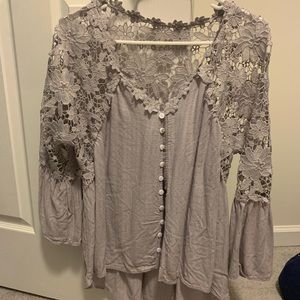 Apricot lane loose fit lace shoulder and back top